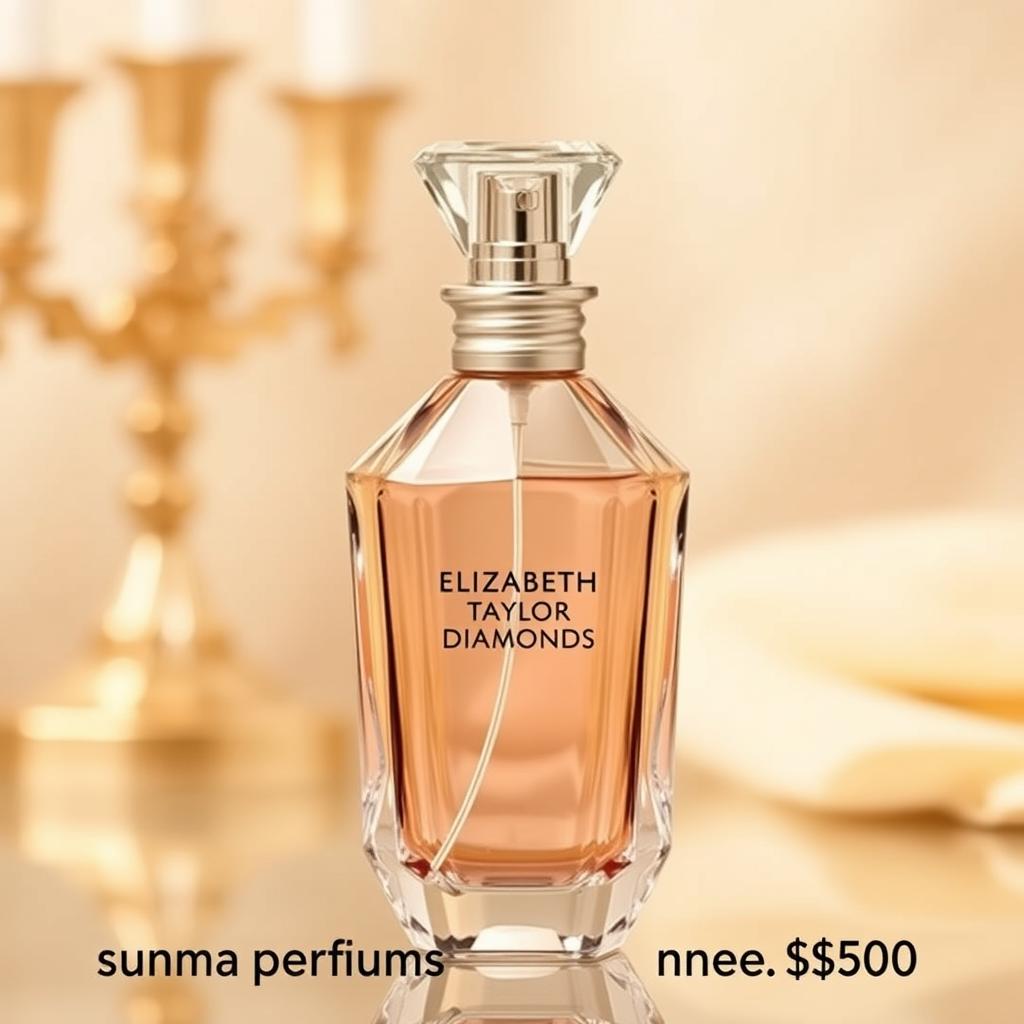 Elizabeth Taylor White Diamonds perfume bottle with elegant background