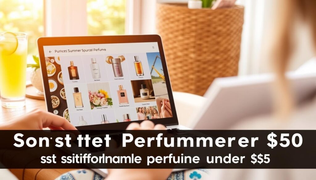 Person shopping for affordable summer perfumes online