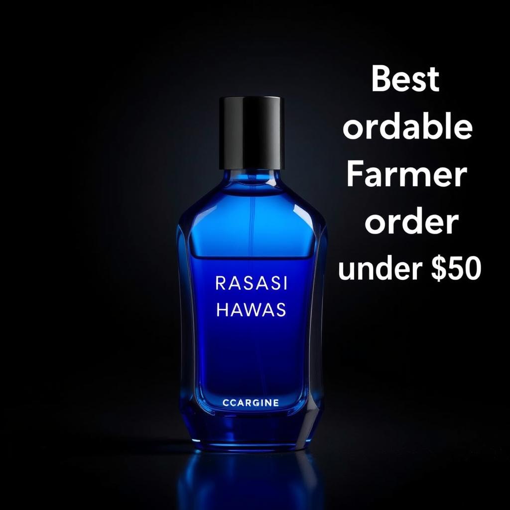 Rasasi Hawas cologne bottle with blue design elements
